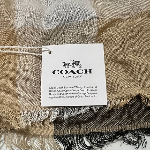 Coach Cashmere/Modal Challis Beige Black Scarf - Picture 5 of 7
